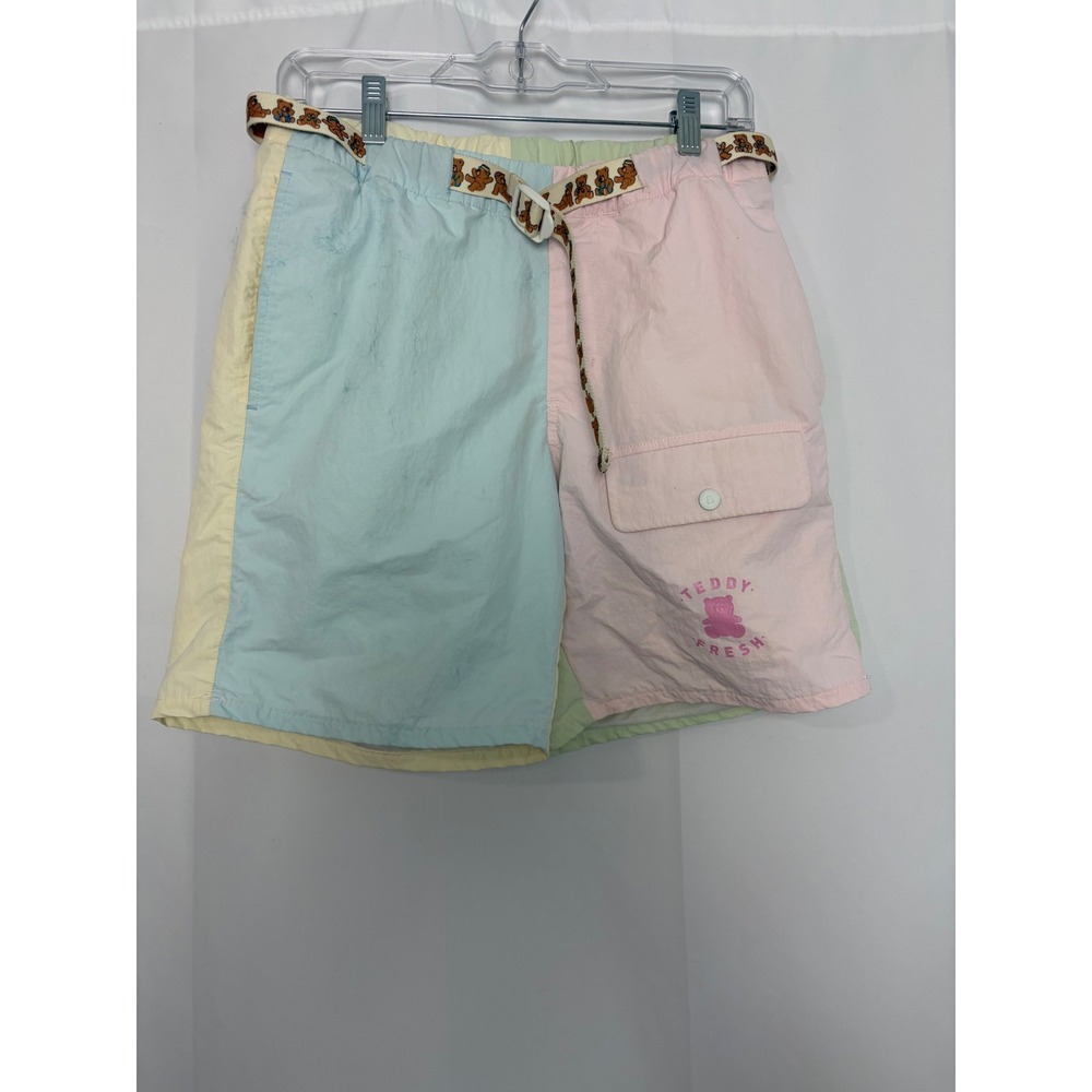 Teddy Fresh Pastel Colorblock Nylon Shorts with Bear Belt XS Street Kidcore